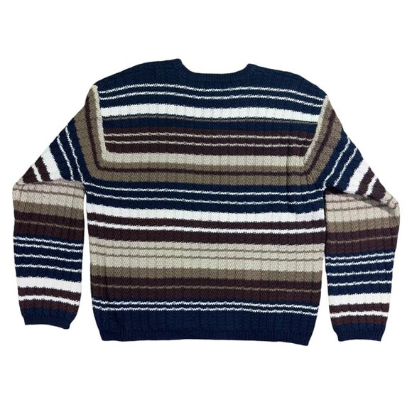 Christopher & Banks Sweater Women's XL Brown Blue Knit Striped Crew Neck Thermal - Picture 2 of 8